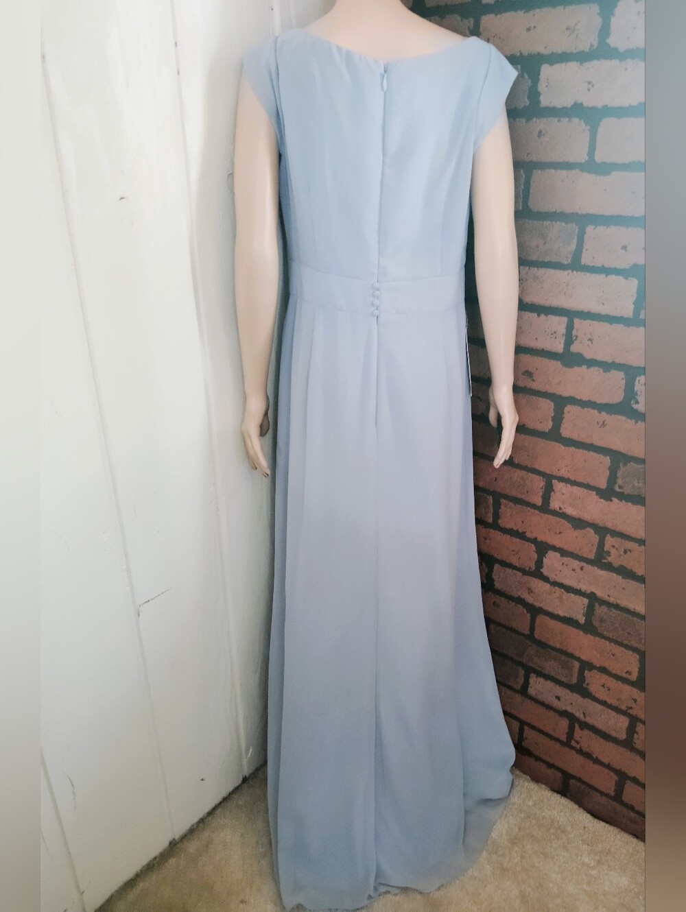 NWT!! Azazie Bettina A-line Lace Bodice Maxi Dress in Dusty Blue. Size 12 - Picture 7 of 14